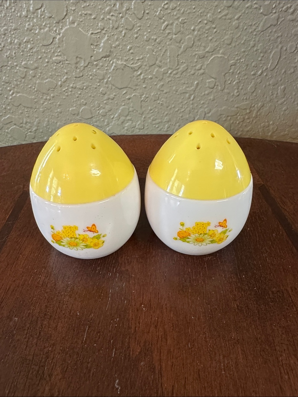 Avon Yellow and White Floral Egg Salt & Pepper Shakers